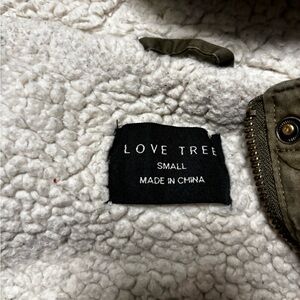 Love Tree Olive Jacket with Cream Sherpa Lining